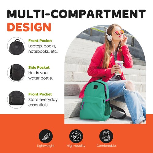 Mintra Office Backpack, Water-resistant Everyday Bag with Adjustable Straps, Unisex Backpack for Travel, College, Multi-Compartments with Secure Zippers, Blue, 15L Small, 10" W x 14.17" H