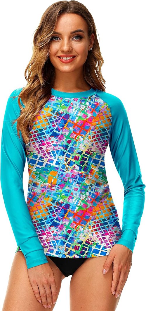 Deerose UPF 50+ Rash Guard | Women's Printed Swim Shirt for Surfing and Water Sports