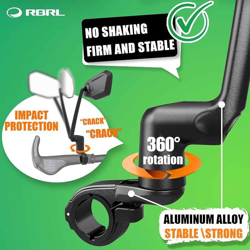 RBRL Extra Large Bicycle Mirror Set, 360° Adjustable Shatterproof Bar End Rear View Mirrors for E-Bikes