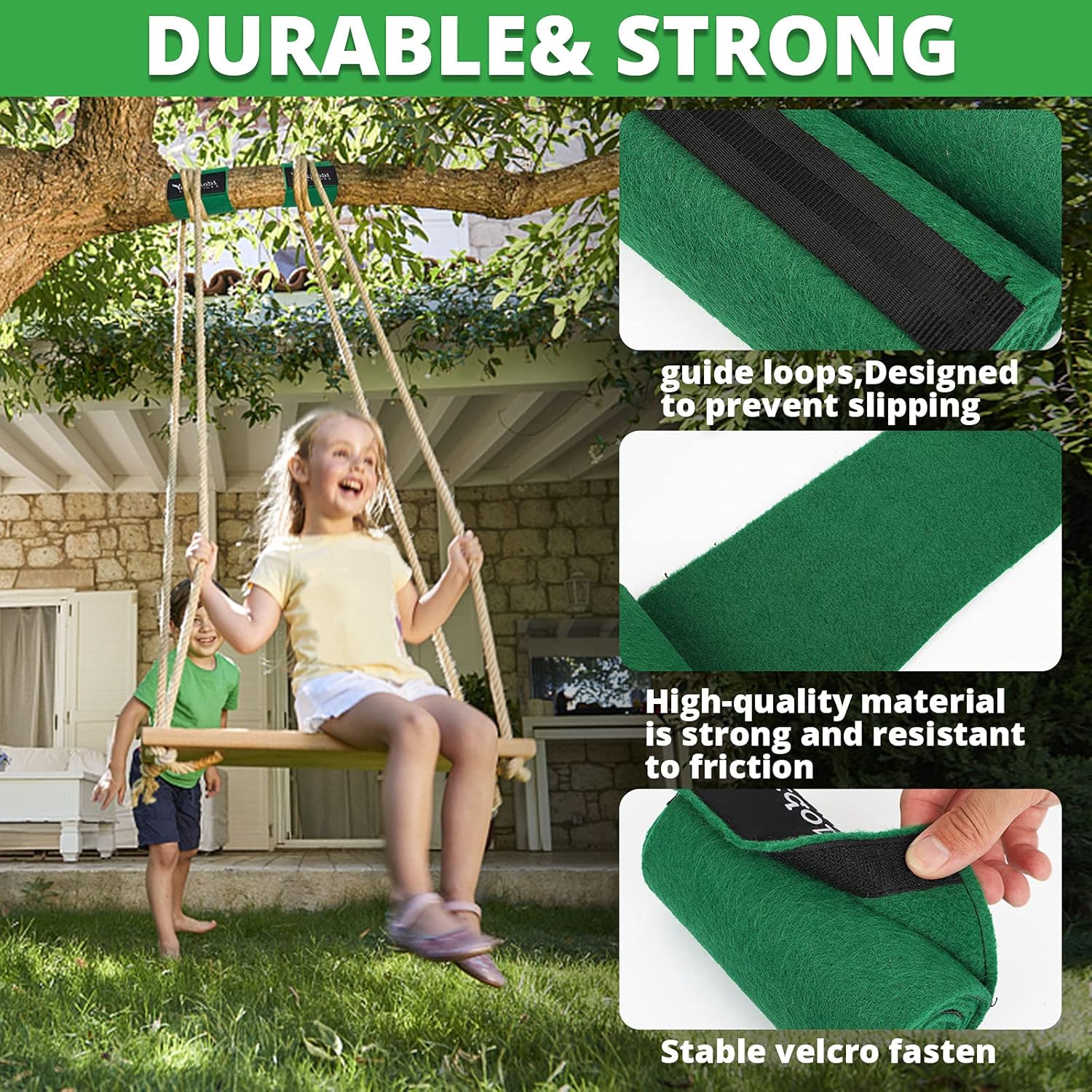 Tree Protector Kit - 60" x 6" Non-Slip Felt Wraps with Anti-Slip Straps | Ideal for Slacklines & Ziplines - Green