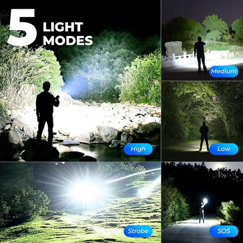 ECLINCO 3 Pack Rechargeable Flashlight High Lumens, 99,000 Lumens Super Bright LED Flashlights with Adjustable Focus, 5 Modes, IPX7 Waterproof Powerful Flashlight for Camping, Hiking, Home
