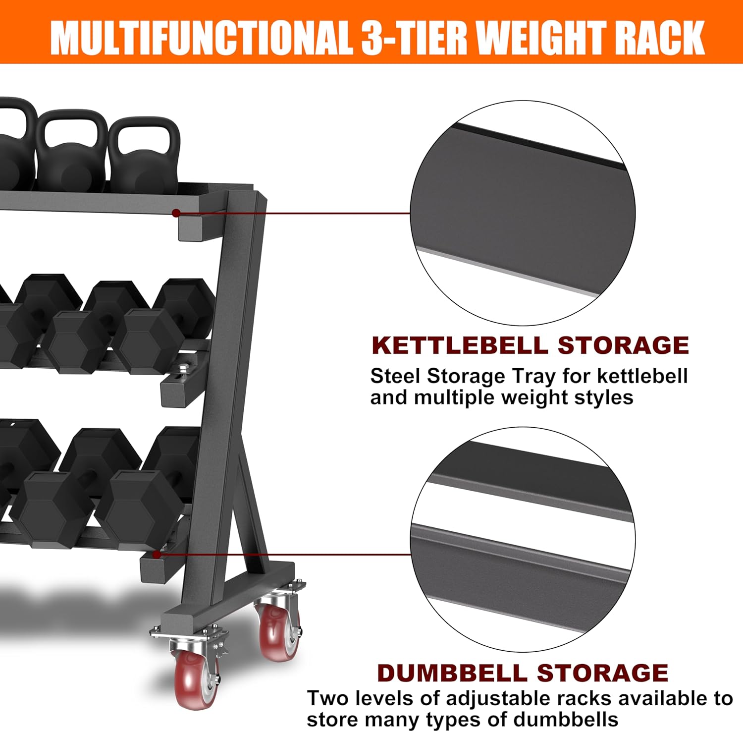 Regine Switzerland Heavy Duty 3-Tier Dumbbell Rack - 1200LBS Weight Storage Organizer for Home Gym