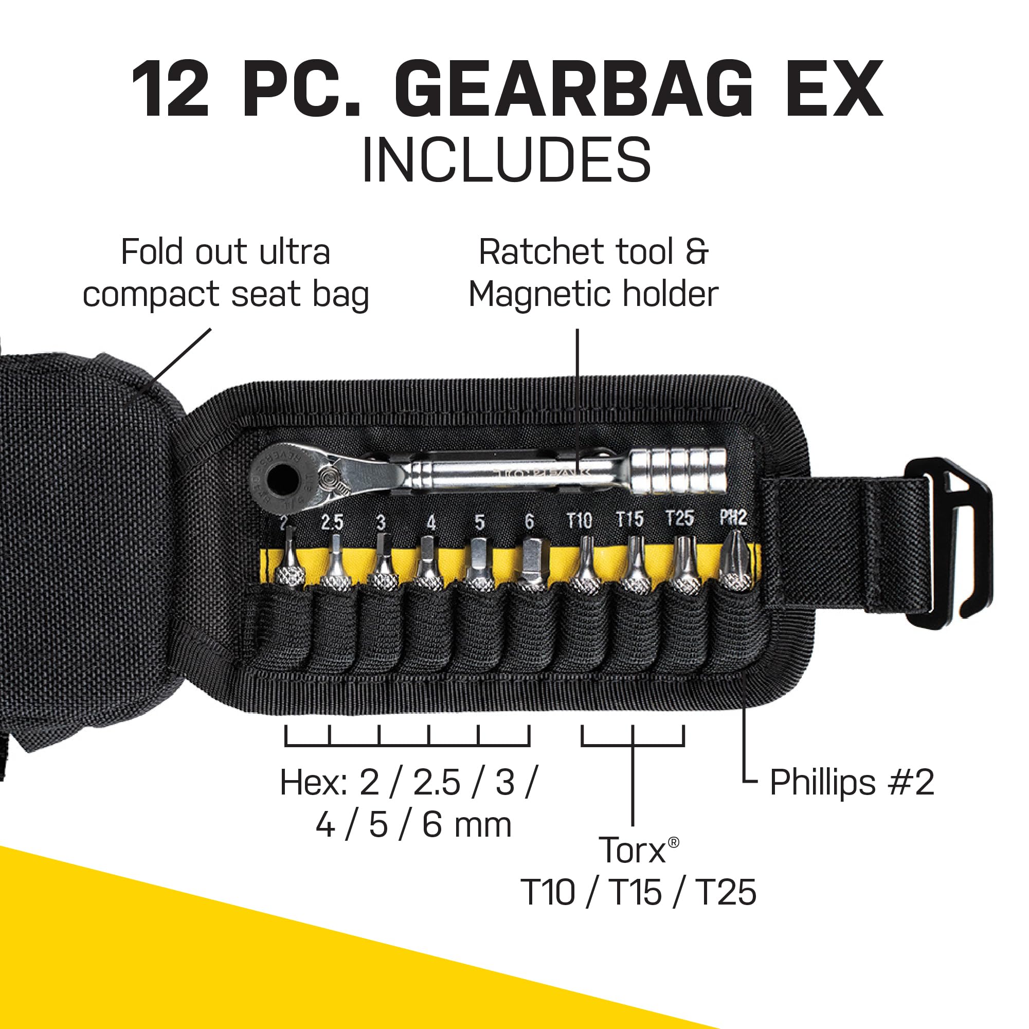 Topeak Elementa GearBag or GearBag EX – Compact Under-Seat Bike Bag with Ratchet Tool Set, 0.3L Storage
