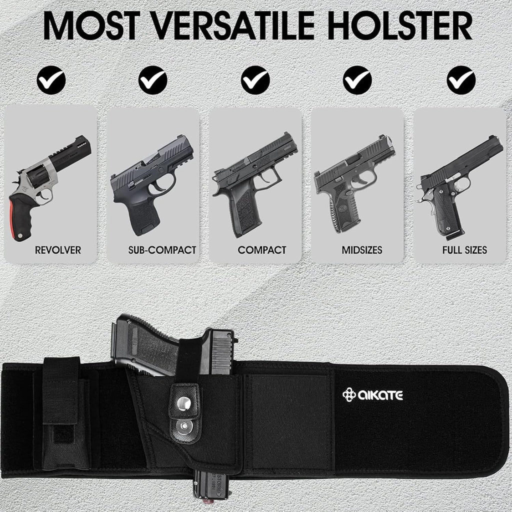 AIKATE Belly Band Holster - Upgraded Concealed Carry Solution for Glock 19, 17 & S&W M&P Shield 9MM