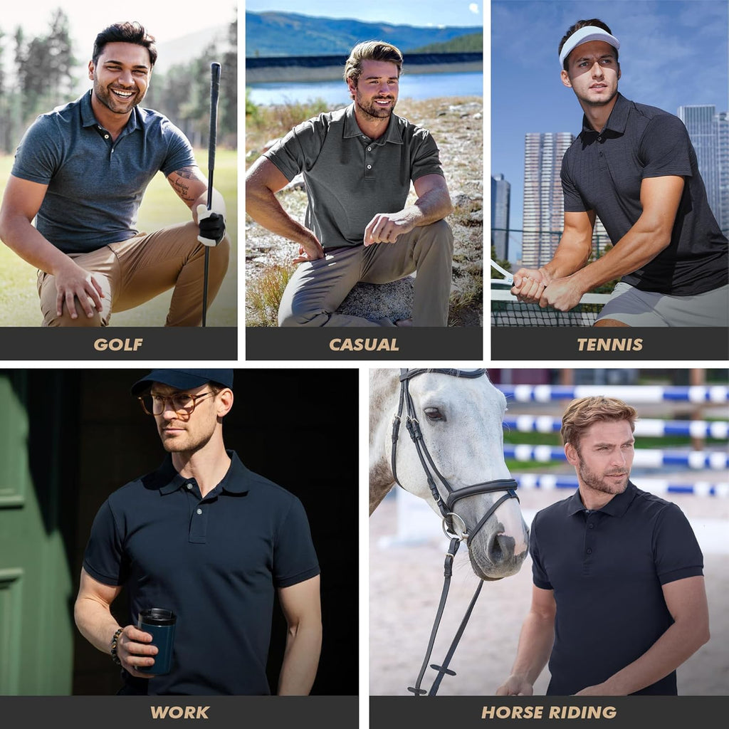 BOOJO Polo Shirts for Men - Quick-Dry Moisture-Wicking Black Short Sleeve Golf Tees for Casual & Athletic Wear