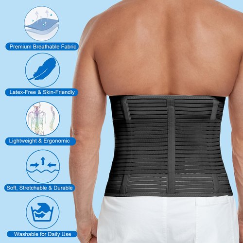 Gepoetry Abdominal Binder, 12-Inch Wide Elastic Belly Wrap for Plus Size Men and Women, Abdominal Binder Post-Surgery Stomach Compression Garment for Hernia Surgery, Natural Birth(Black,XXL)