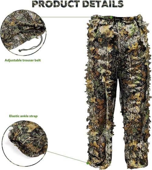 Ghillie Suit | Lightweight Hooded Camouflage Outfit for Hunting - Includes Gloves, Face Mask & Bag