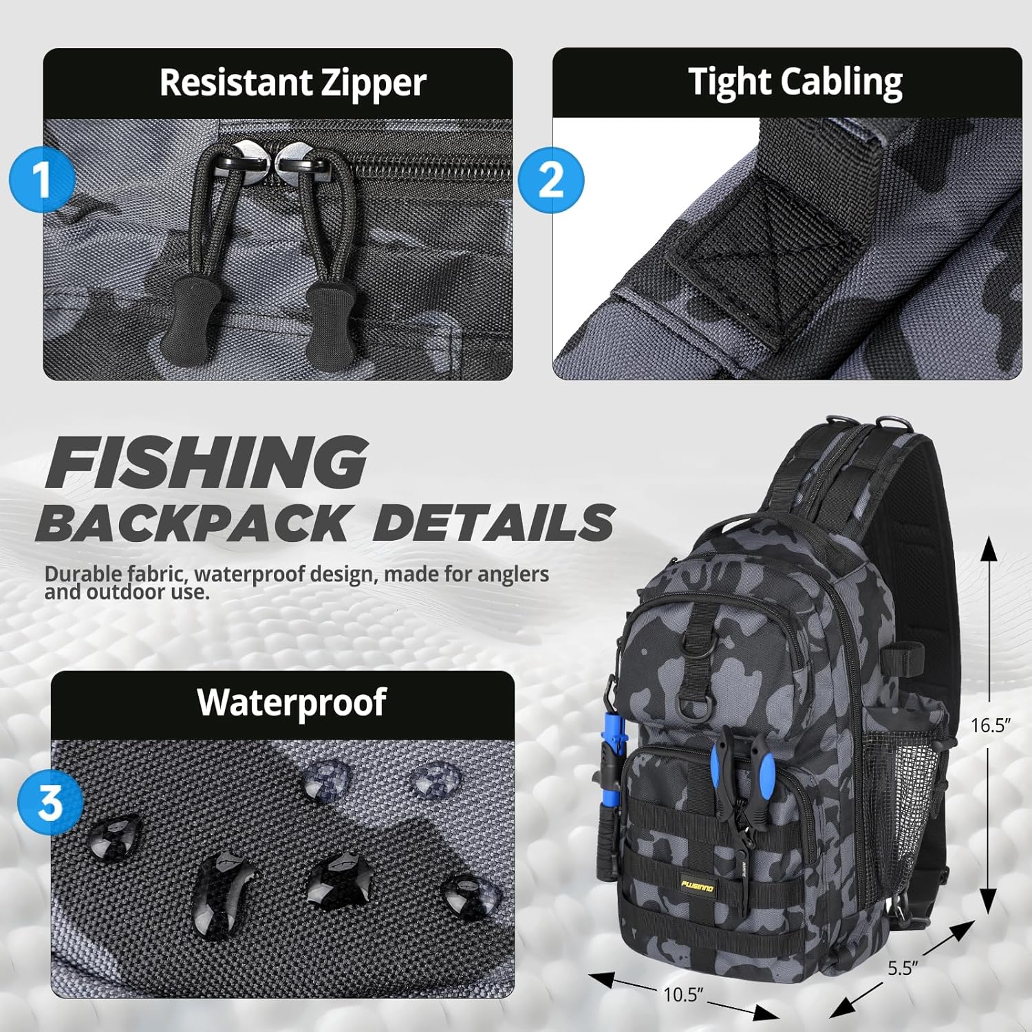 PLUSINNO Fishing Backpack - Waterproof Tackle Bag with Rod Holder & Reel Combos | Ideal Fishing Gear Gift for Men