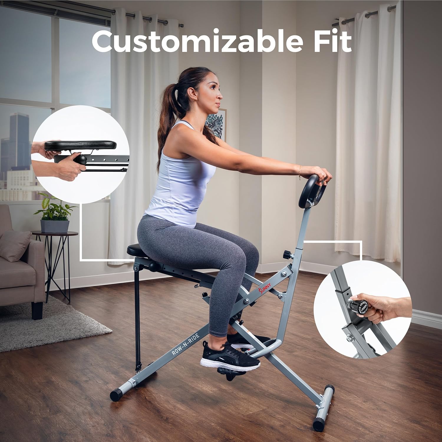 Sunny Health & Fitness Smart Row-N-Ride | Foldable Glute & Leg Trainer with SunnyFit App Connection