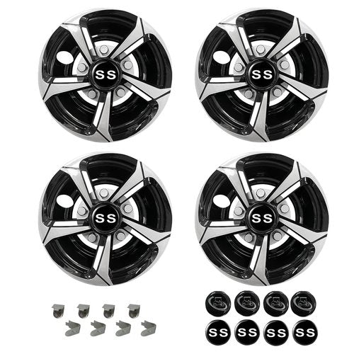 SAMXOMAP Golf Cart SS Wheel Covers Hub Caps for EZGO Club Car Yamaha 8 Inch Hubcaps for Golf Cart, Set of 4, Black and Silver