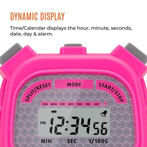 Marathon Adanac 3000 Digital Stopwatch Timer, Neon Pink - High Precision Accuracy to 1/100th Seconds - Water, Dust & Shock Resistant - 46” Lanyard Included