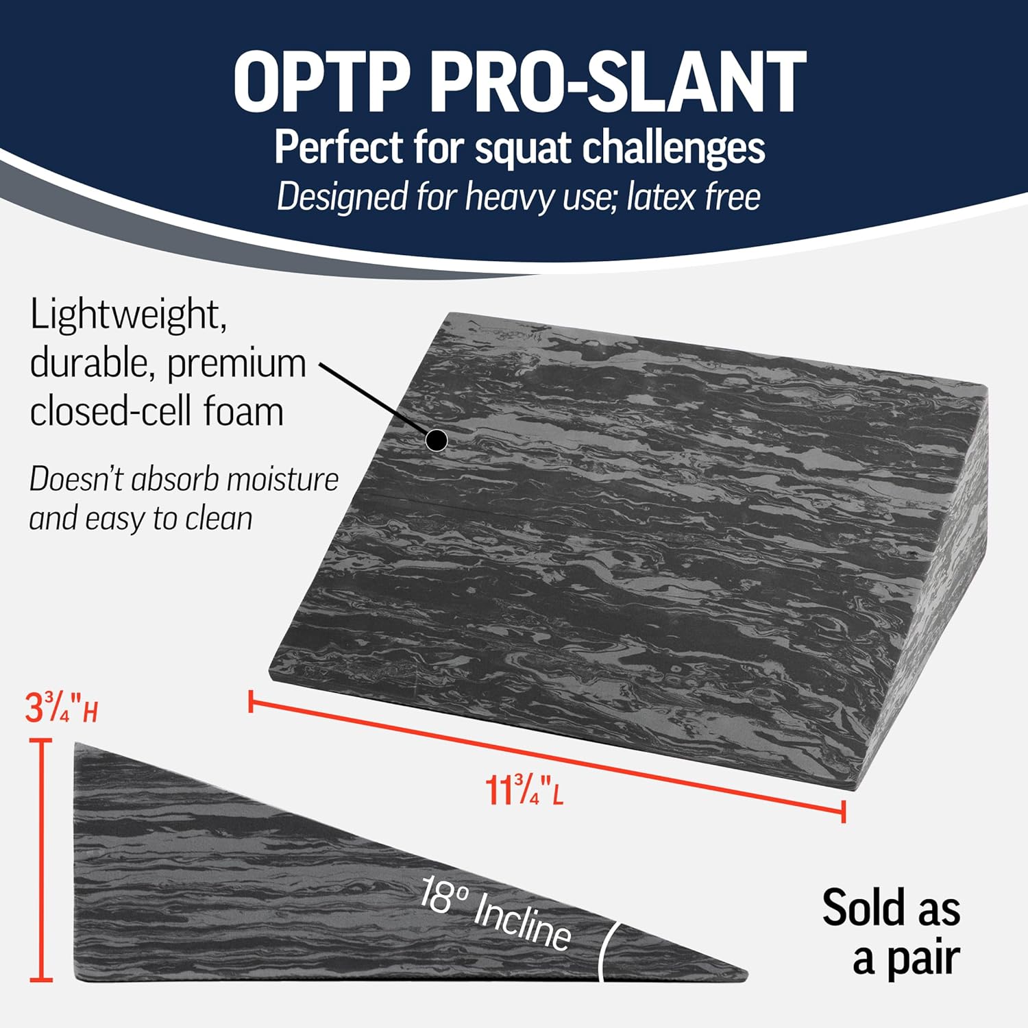 OPTP PRO-Slant Foam Incline Squat Wedge Pair - Ideal for Squats, Rehabilitation & Stretching