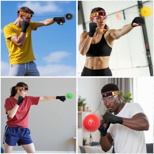 OLIKER Boxing Reflex Ball for Adults and Kids, 4 Levels Boxing Ball with Adjustable Headbands, Perfect for Reaction, Agility, Punching Speed, Fight Skill and Hand Eye Coordination Training (Set-2)