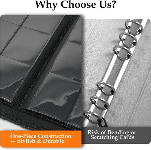Card Binder 9 Pocket - Premium Durable Album for 360 Cards | Side-Loading Zipper Design, Black