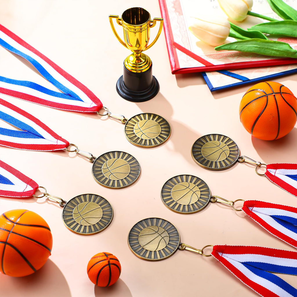 Huquary 30 Pcs Basketball Medals Bulk 2'' Gold Medal for Awards Team Participation Trophy with Neck Ribbons Tournament Medals for Kids Adults Sports Themed Party Favors Award Prize Gift