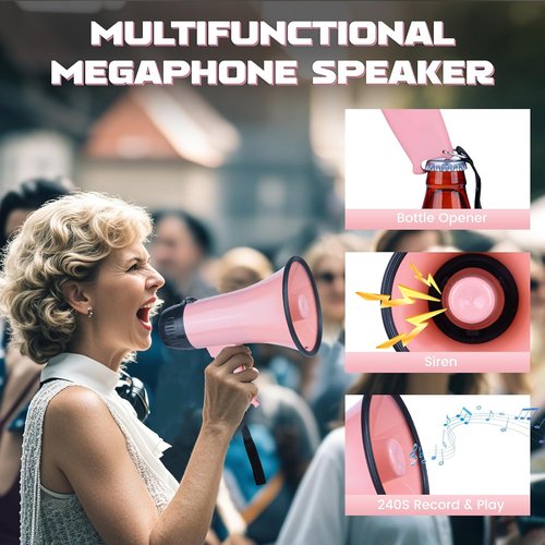 MyMealivos 20W Megaphone Bullhorn, Built in Siren & 240s Recording, 5.4"×8.6" Portable Megaphone with Volume Control Cover Up to 300 feet+ for Indoor and Outdoor Activities