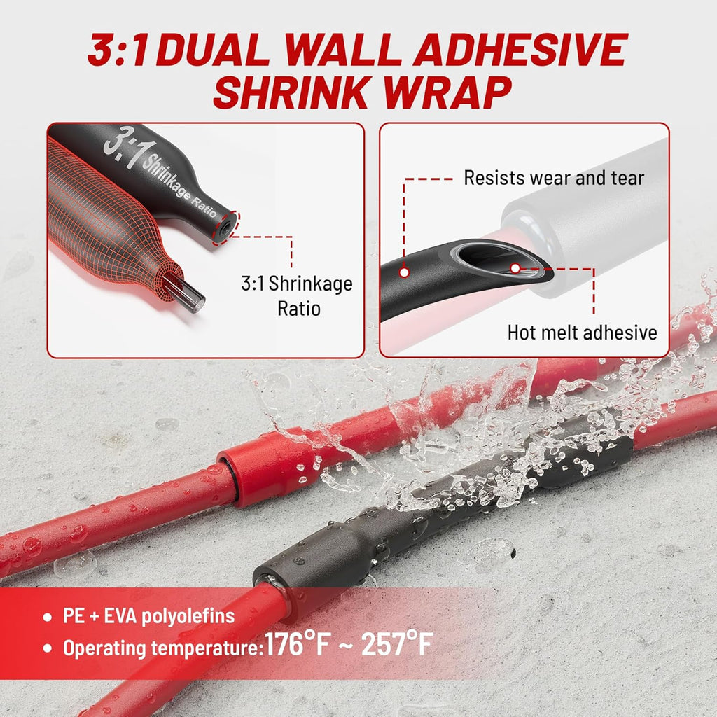 RED WOLF 20PCS Marine Grade Wire Lugs - 6 AWG Tinned Copper Ring Terminals with Heat Shrink Tubing