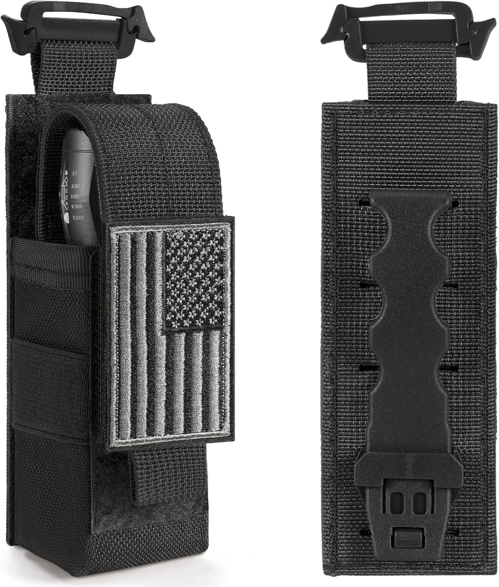 Skiennix Tactical Flashlight Holster - Adjustable Molle Pouch for Duty Belt & Backpack | Includes USA Flag Patch