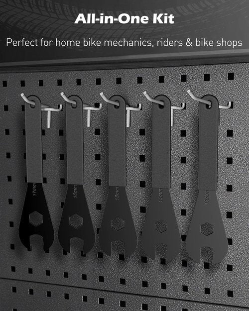 Pawfly 5 Pcs Bike Cone Wrench Set Tool, (13, 14, 15, 16, 17 mm) Slim Open End Spanner Tool Kit for Bicycle Wheel Hub Repair, Axle Nut Remover & Bearing Adjuster, Black