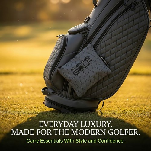 Premium Leather Golf/Travel Valuables Pouch – Luxury Zippered Utility Bag I Diamond Stitching I 360° Swivel Clip I Soft Interior for Golf Accessories & Travel Essentials (Grey)