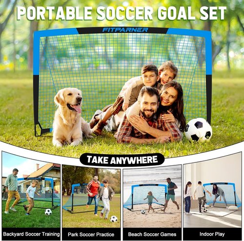 Kids Soccer Goals - 2 Pack Portable Pop-Up Nets with Ball & Cones | Complete Training Kit for Ages 3-14