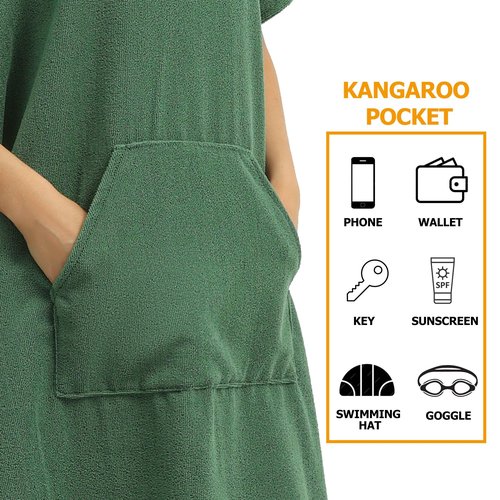 Eunzel Surf Poncho Changing Robe with Hood for Men & Women, Absorbent Quick Dry Microfiber Wetsuit Changing Towel with Pocket for Surfing, Beach, Swim & Outdoor Sports, Army Green