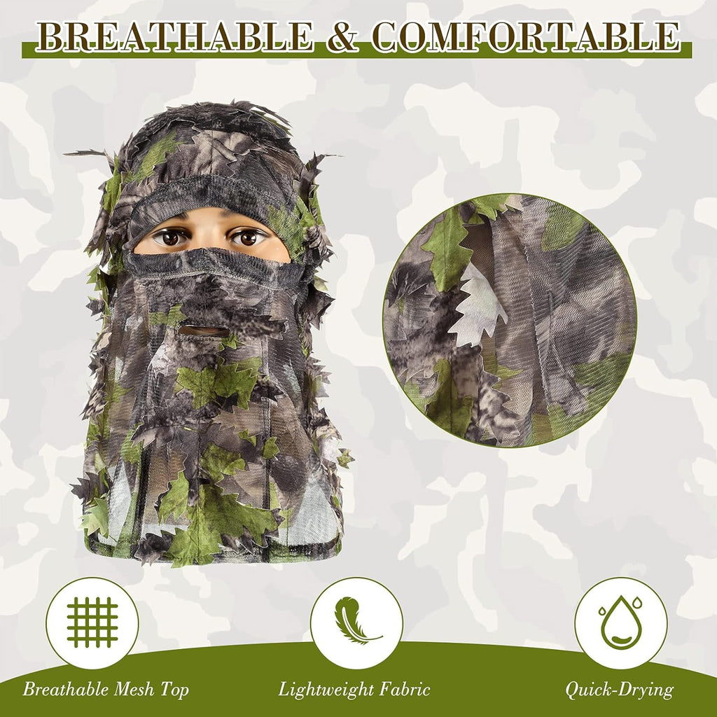 Sintege 3D Camo Turkey Hunting Face Mask - Full Coverage Ghillie Hat | 3-Piece Camouflage Set