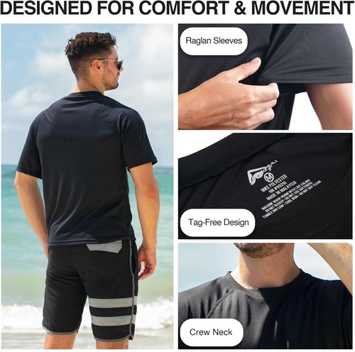 Kanu Surf Men's Swim Shirt - UPF 50+ Quick-Dry Rash Guard with Short Sleeves
