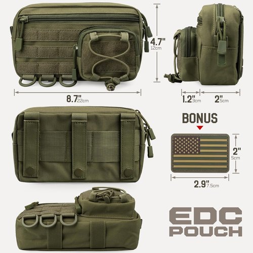 Molle Tactical Admin Pouch - EDC Tool Organizer with US Flag Patch | Versatile Waist Bag, Horizontal Design