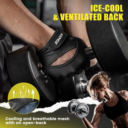 HOZMOZ Weight Lifting Gloves - Ventilated, Thick Padded Workout Gloves with Full Palm Protection | Unisex Fitness Gear
