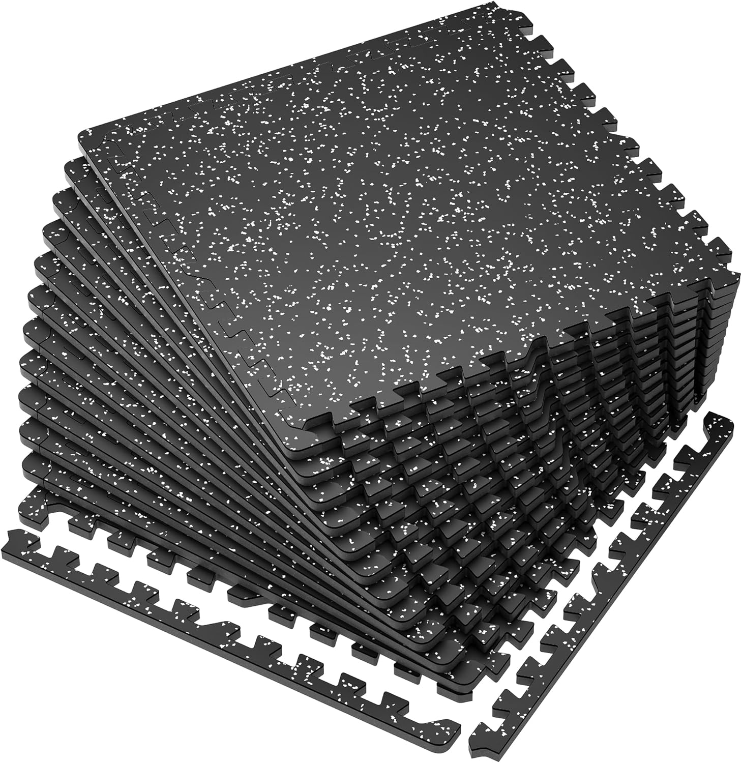 SUPERJARE Exercise Mats - 0.56'' Thick High-Density EVA Foam | 12 Pcs Interlocking Gym Flooring, Black/Grey