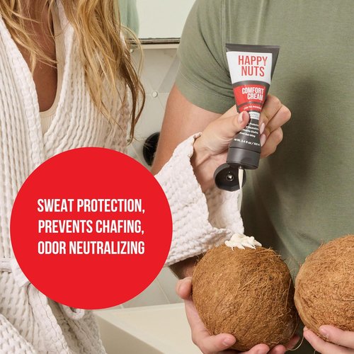 HAPPY NUTS Comfort Cream Deodorant - Anti-Chafing Sweat Defense & Odor Control | Aluminum-Free, 3.4 Fl Oz (3 Pack)