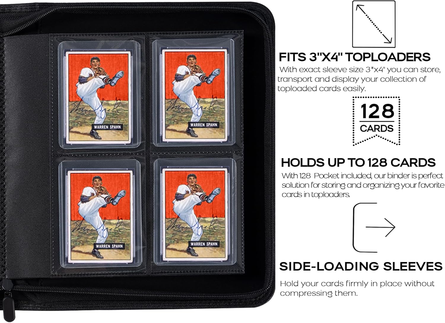 Top Loader Binder - 128 Card Capacity | 4 Pocket Rigid Holder for Trading & Sports Cards - Classic Orange