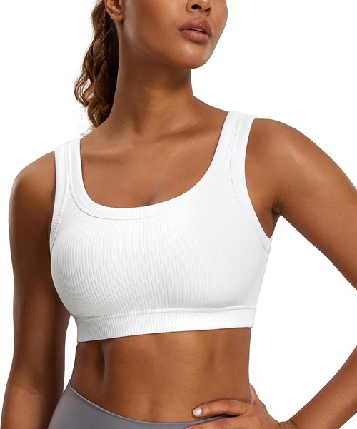 CRZ YOGA Ribbed Sports Bra - U Back Wireless Medium Impact Padded Yoga Cami for Women