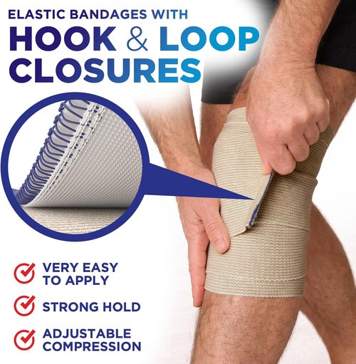 High-Performance Elastic Bandage Wrap - Self-Closing Compression for Legs, Ankles, Wrists | 6 Pack (2x2in, 2x3in, 2x4in) - Ideal for First Aid and Post-Surgery Recovery