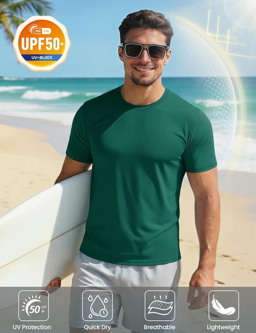 MAGCOMSEN Men's UPF 50+ Quick Dry Athletic T-Shirt - Performance Workout & Swim Tee