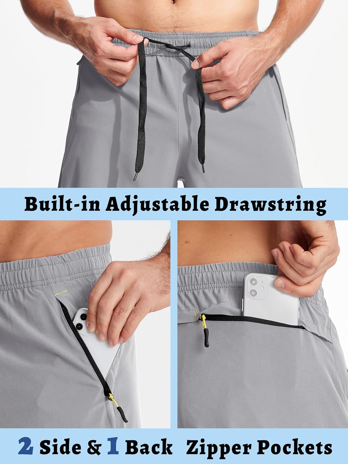 TACVASEN Men's Running Shorts - Quick Dry Lightweight Gym Shorts with 3 Zipper Pockets | 9" Summer Fit