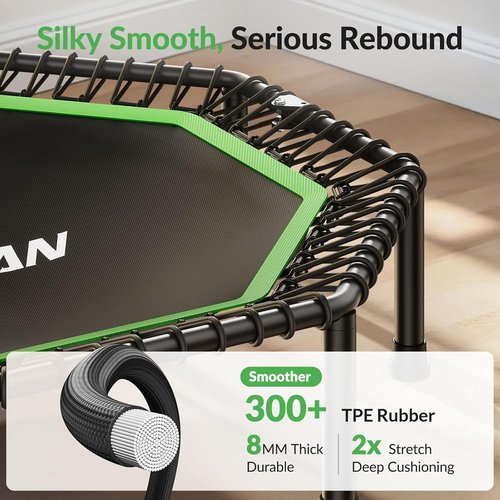 BCAN BT3 51" Octagonal Rebounder Trampoline for Adults, 450LBS Max Load Fitness Trampoline with Large Jumping Area, Silent Bungee Mini Trampoline with T-Adjustable Handle for Home Gym