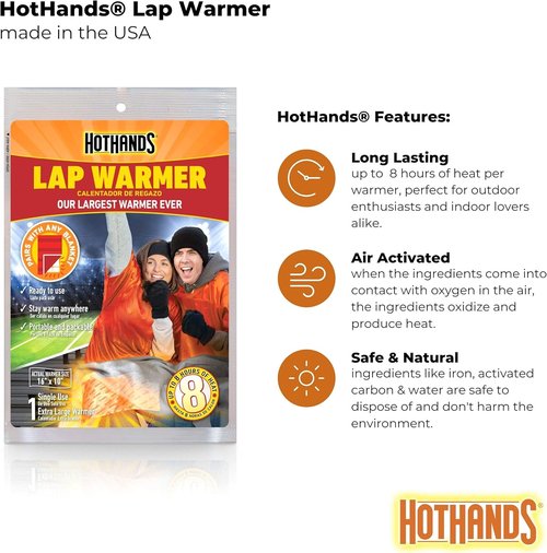 HotHands Lap Warmer - Extra Large 16" X 10" for Up to 8 Hours of Lasting Heat - Tan Color