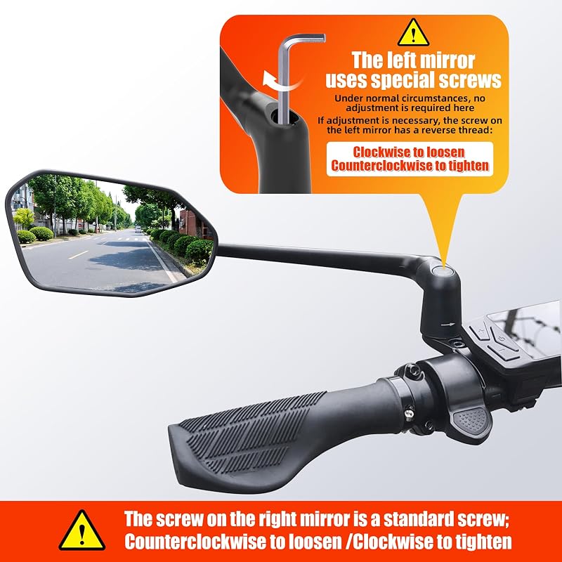 RBRL Extra Large Bicycle Mirror Set, 360° Adjustable Shatterproof Bar End Rear View Mirrors for E-Bikes