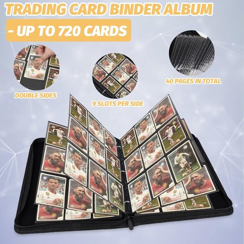 GERMUN 9 Pocket Card Binder - Premium Zip Trading Card Album for MTG, TCG & Sports Cards | Black, 720 Double-Sided Pockets