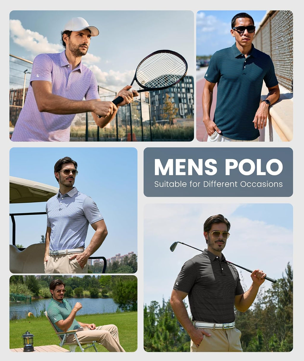 ZITY Men's Golf Polo Shirt - Short Sleeve Striped Design with UPF 50+ Protection | Moisture-Wicking Casual Tee