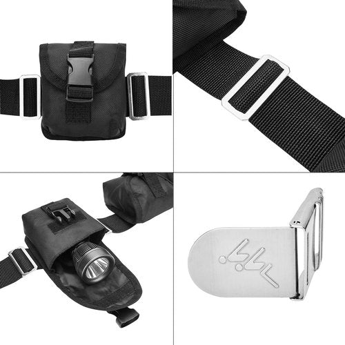 Scuba weight belt with 4 pockets, quick release buckle diving pocket weight belt with 5pcs weight keepers,weight pouch belt fit for waist 32" to 52"