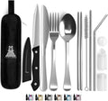 Skiennix Portable Travel Silverware Set - 10-Piece Stainless Steel Utensils with Case | Lightweight & Durable