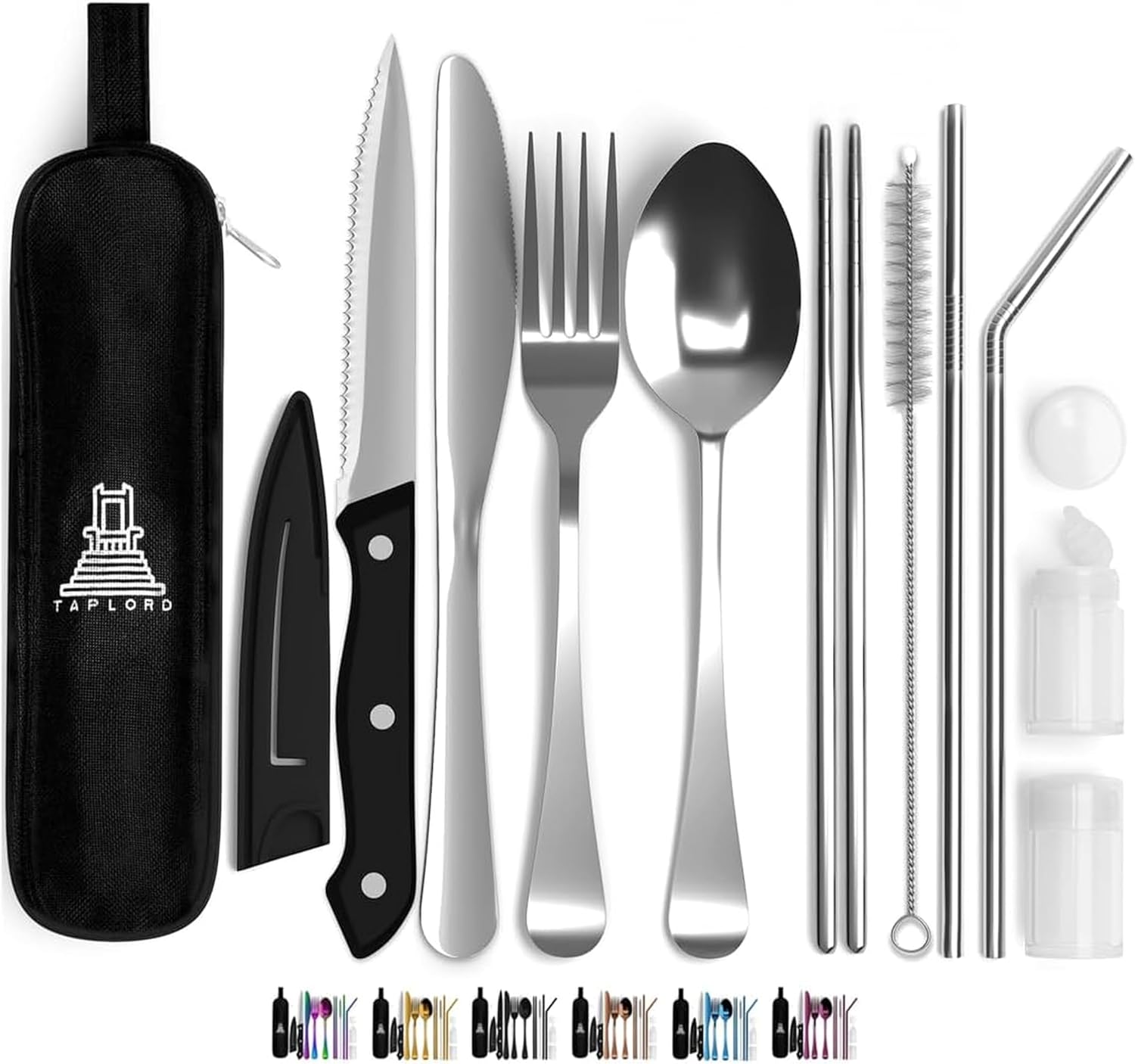 Skiennix Portable Travel Silverware Set - 10-Piece Stainless Steel Utensils with Case | Lightweight & Durable