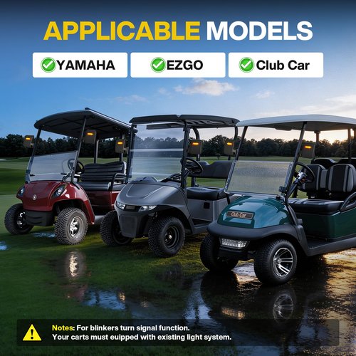 IOOBLBEI Golf Cart Rear View Mirrors, Square Tube Golf Cart Roof Bracket Side Mirrors with Turn Signal Lights, Folding Mirrors for Club Car EZGO Yamaha Kandi, Collision Protection, Street Legal
