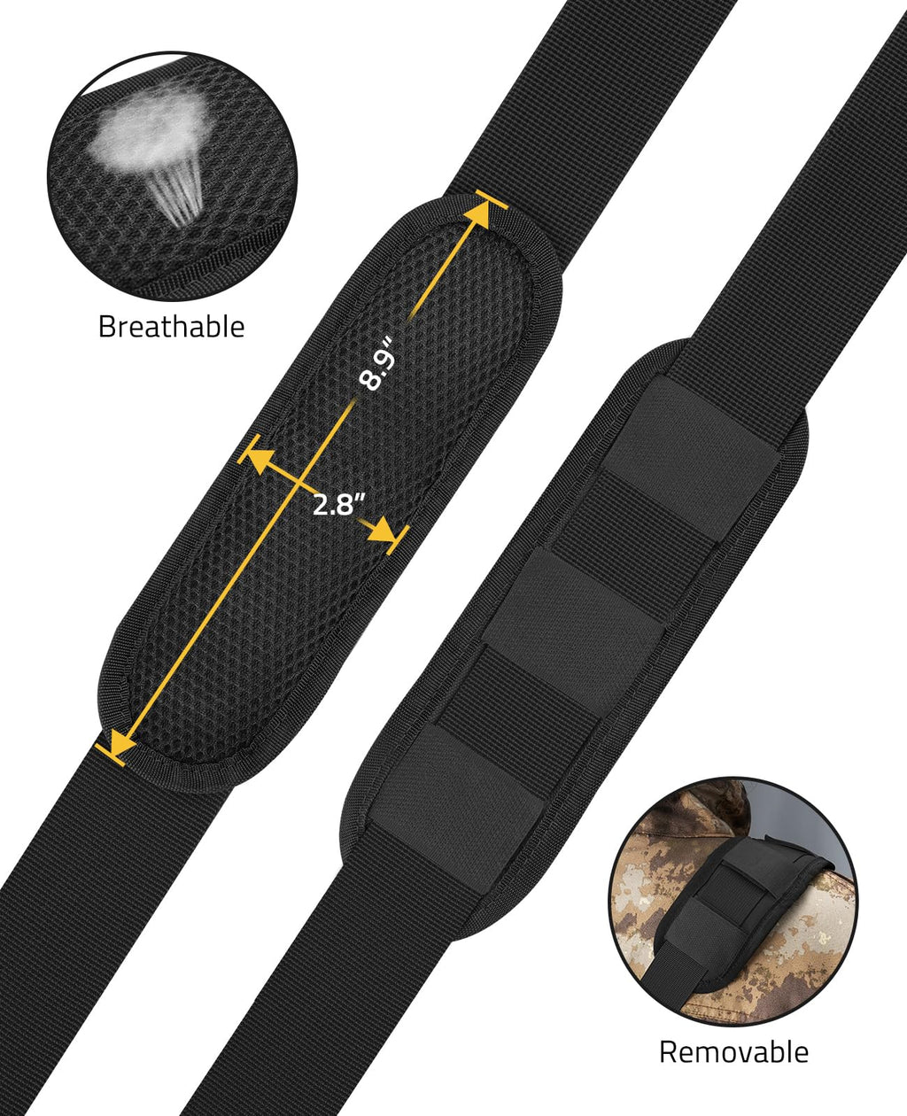 CVLIFE Two Point Sling with Removable Shoulder Pad Rifle Sling Adjustable Length Traditional Gun Sling with 2 Pack 1.25" 360° Rotation Swivels and Larger Opening Metal Hooks Black