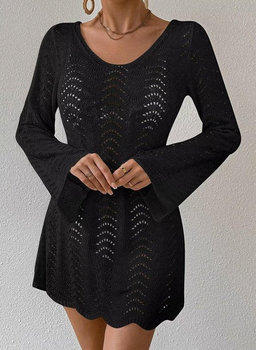 Falechay Women's Swimsuit Cover-Up - Long Sleeve Crochet Design | Backless Mesh for Summer Beach Vacations