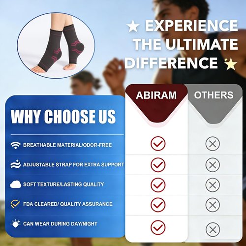 ABIRAM Ankle Brace - Adjustable Compression Sleeve for Sprained Ankle & Plantar Fasciitis | Breathable Support for Sports & Recovery