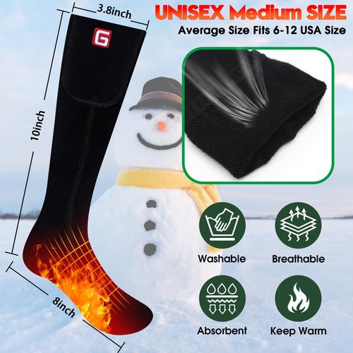 GEMSTONEGO Heated Socks for Men Women Electric Rechargeable Winter Heated Socks Warm Cotton Thermal Socks for Riding Camping Hiking Skiing Hunting